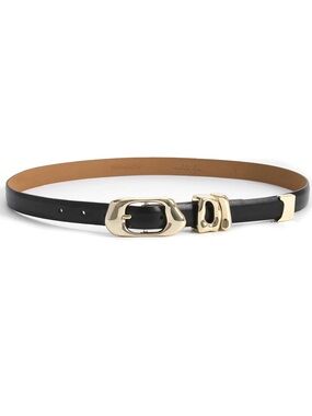 ettika Black Leather Belt with Gold Buckle Accents